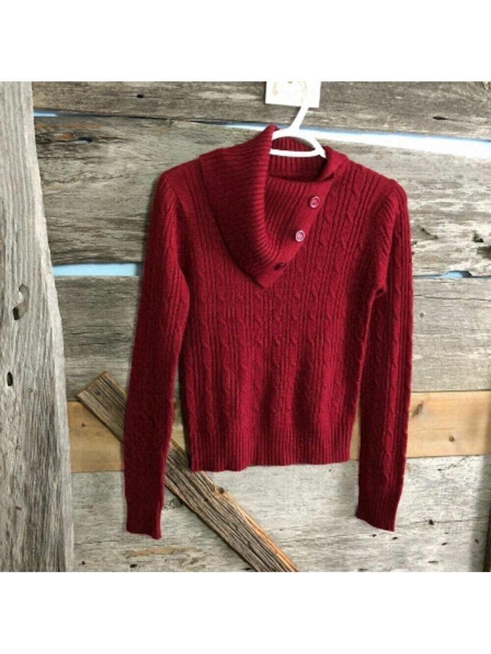 𝅺BB Essential Size Small Burgundy Cowl Neck Cable Knit Sweater